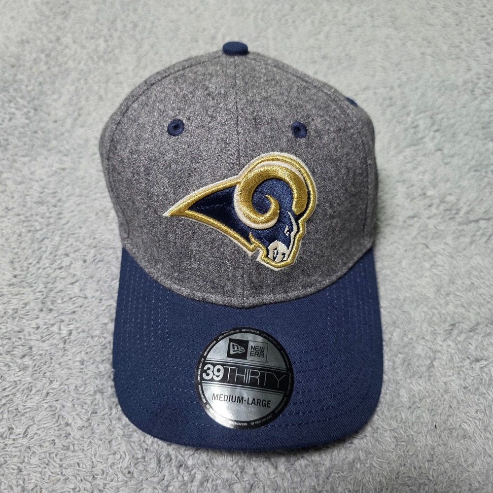 New Era Mens M/L 39THIRTY Los Angeles Rams Hat Grey Navy Wool Blend NFL Cap